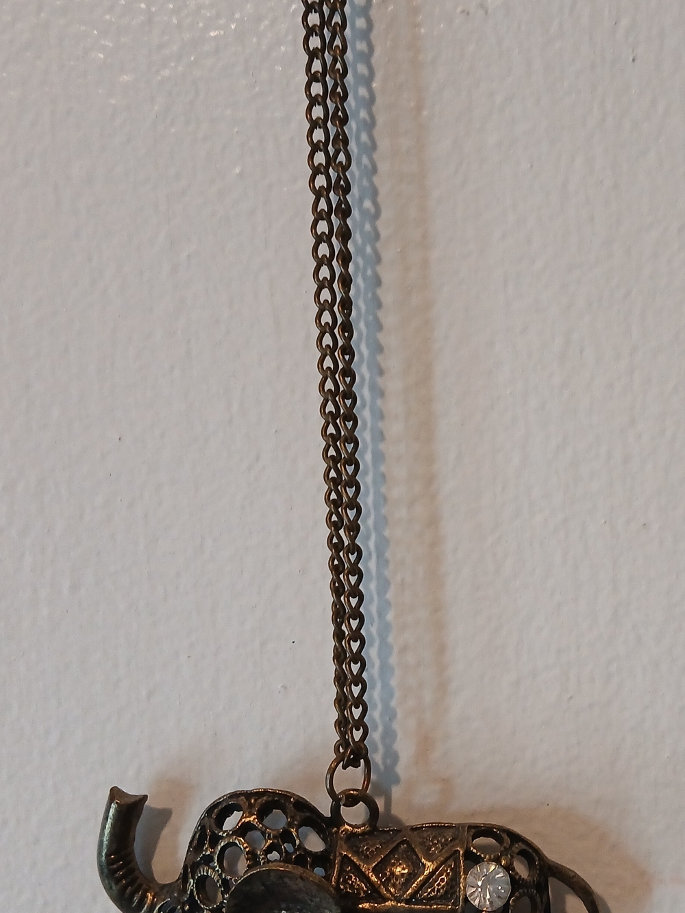 Bronze Elephant Pendant Necklace with Clear Stone Accent